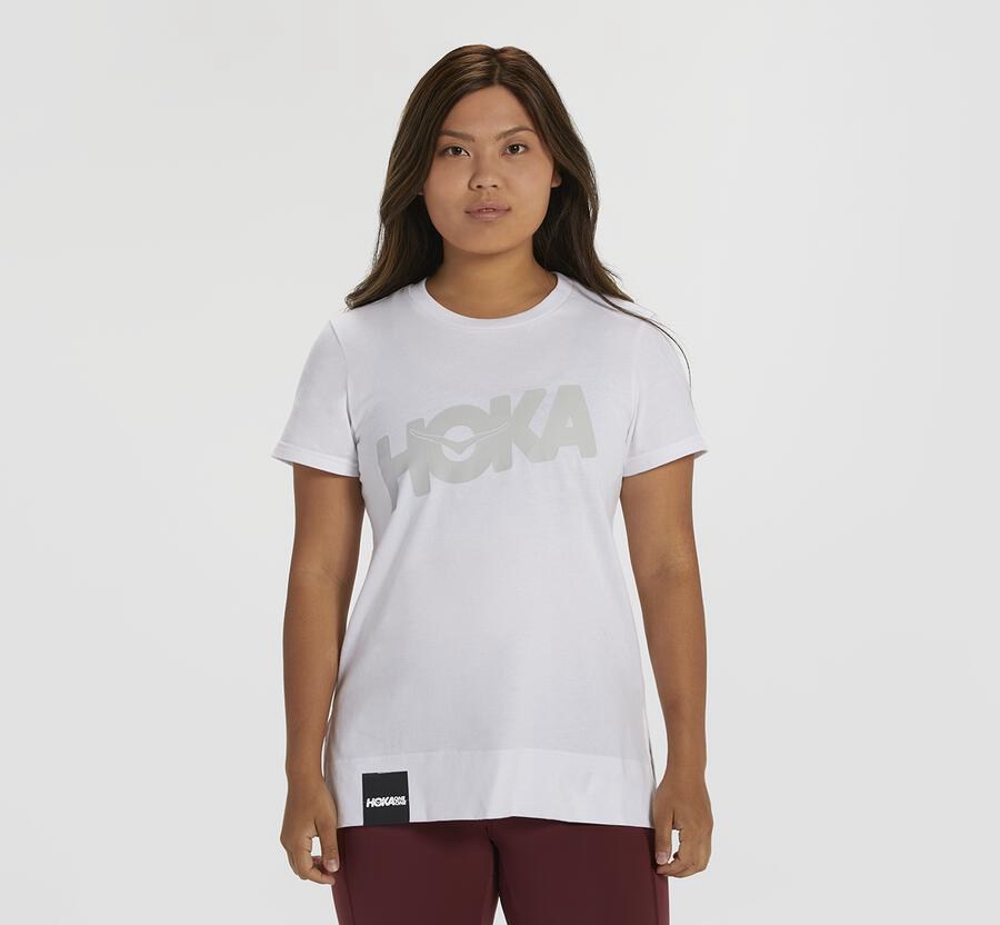 Hoka One One Womens Tee - Brand - White - VCOS01257